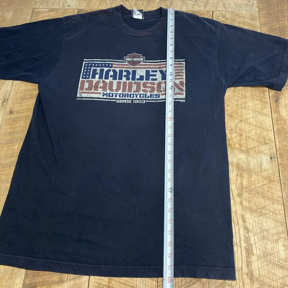 Vintage 00s Harely Davidson Motorcycles America Flag Eagle T-Shirt Size XL Vegas - Picture 2 of 8